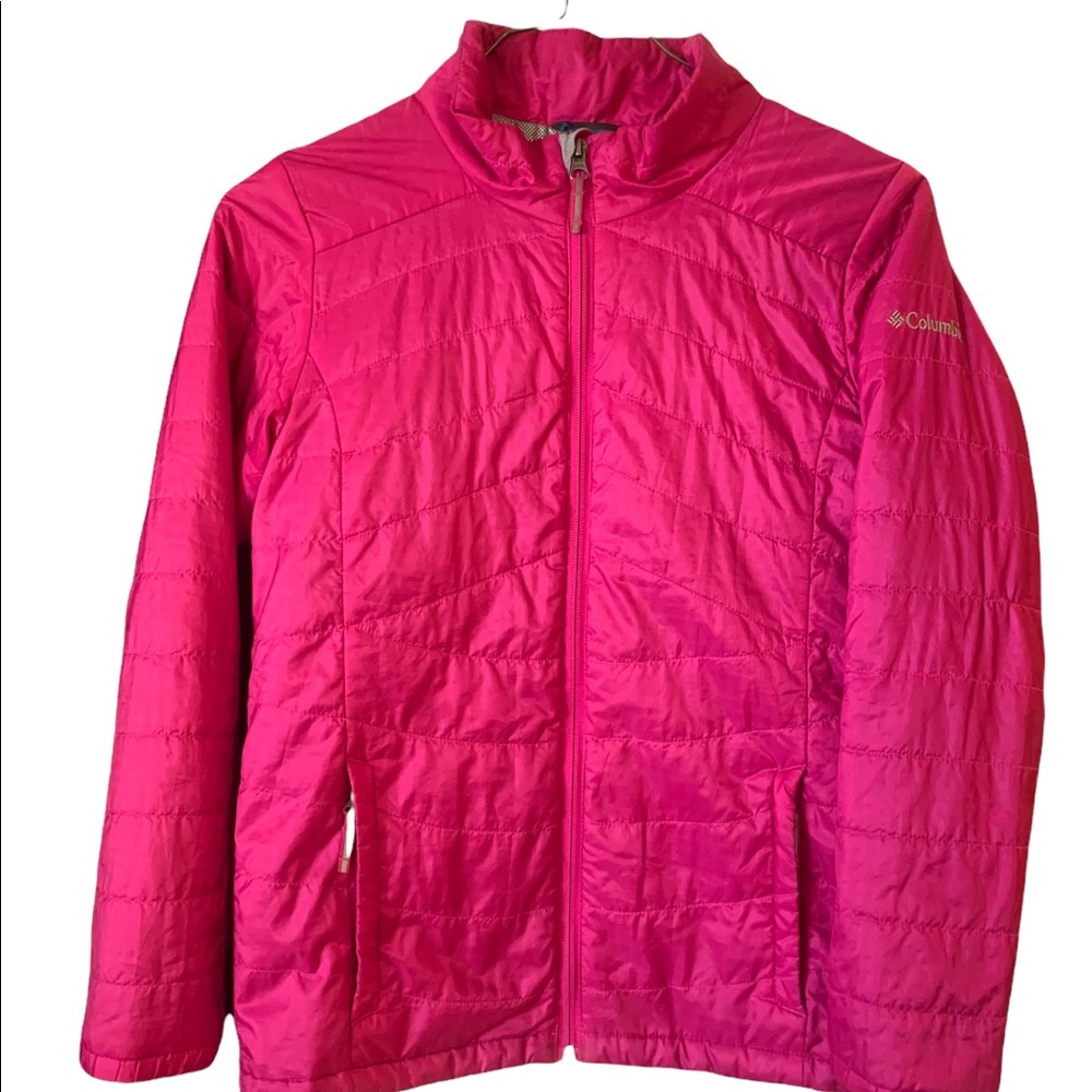 Columbia Hot Pink Omni heat puffer jacket child’s size large